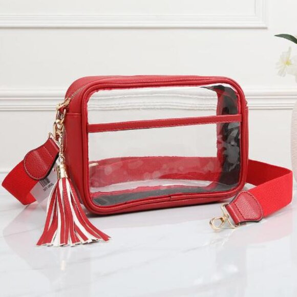 New Red Clear Stadium Bag | Waterproof Game Day Rectangle Crossbody Purse - Picture 1 of 2